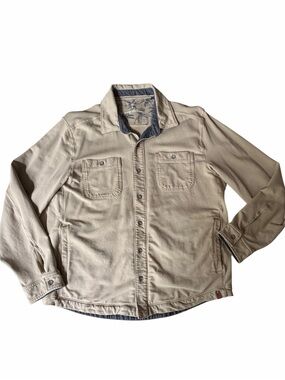 Tommy Bahama Tan Shacket Button Front Jacket with Denim Twill Trim, Medium